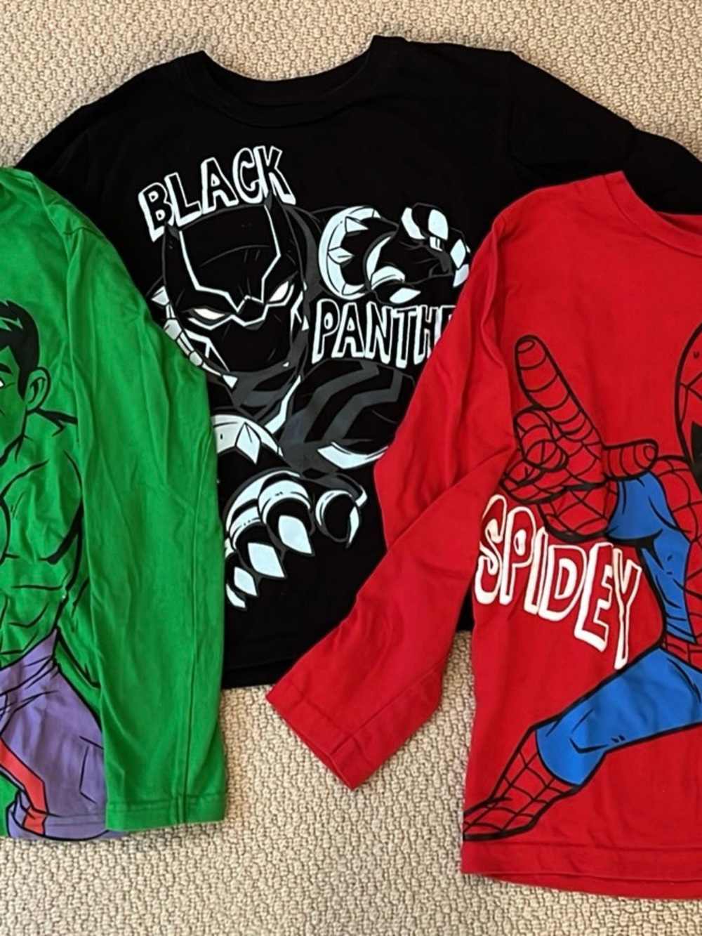 Marvel Boys Size 7/8 Long Sleeve Bundle Spider-Man Hulk Black Panther NWOT